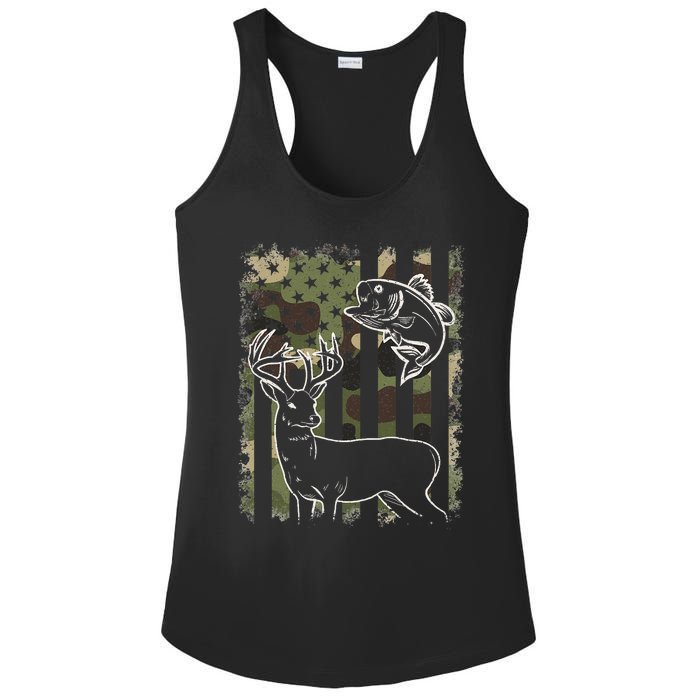 Camouflage American Flag Fishing Hunting Hunter Deer Fish Ladies PosiCharge Competitor Racerback Tank