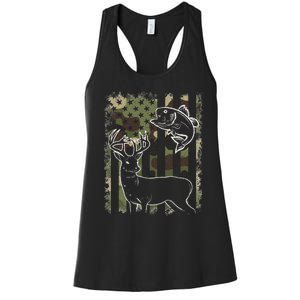 Camouflage American Flag Fishing Hunting Hunter Deer Fish Women's Racerback Tank