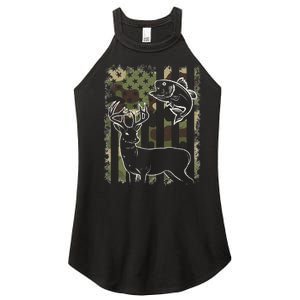 Camouflage American Flag Fishing Hunting Hunter Deer Fish Women's Perfect Tri Rocker Tank