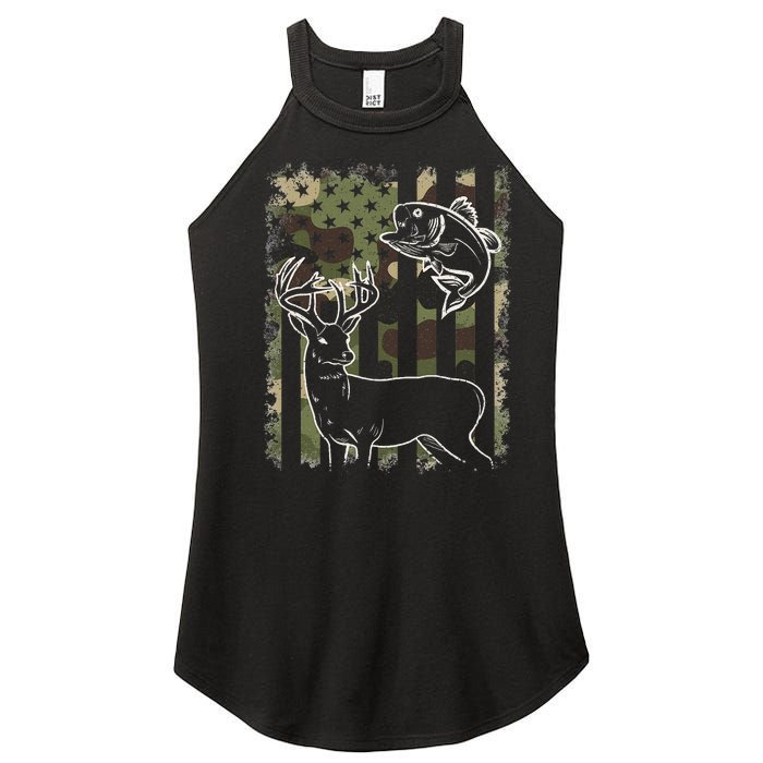 Camouflage American Flag Fishing Hunting Hunter Deer Fish Women's Perfect Tri Rocker Tank