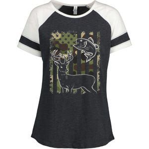 Camouflage American Flag Fishing Hunting Hunter Deer Fish Enza Ladies Jersey Colorblock Tee