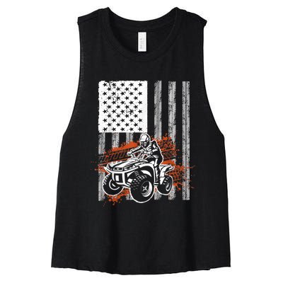 Cool ATV For Adult Quad Racing Squad USA Flag 4 Wheeler Women's Racerback Cropped Tank