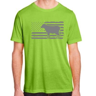 Cow American Flag with Cow Vintage Look Patriotic Famer Adult ChromaSoft Performance T-Shirt