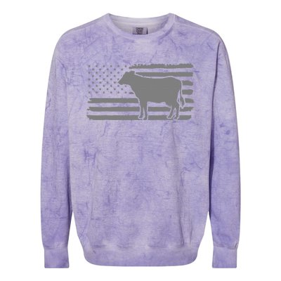 Cow American Flag with Cow Vintage Look Patriotic Famer Colorblast Crewneck Sweatshirt