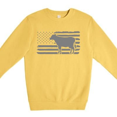 Cow American Flag with Cow Vintage Look Patriotic Famer Premium Crewneck Sweatshirt