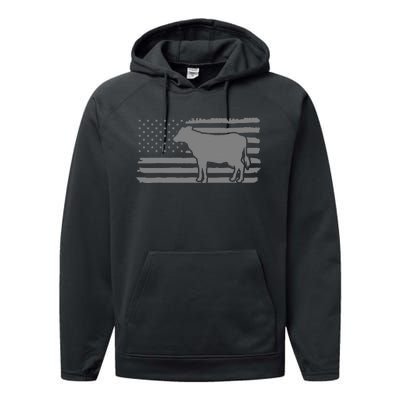 Cow American Flag with Cow Vintage Look Patriotic Famer Performance Fleece Hoodie