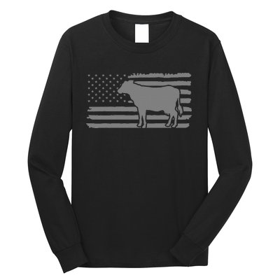 Cow American Flag with Cow Vintage Look Patriotic Famer Long Sleeve Shirt