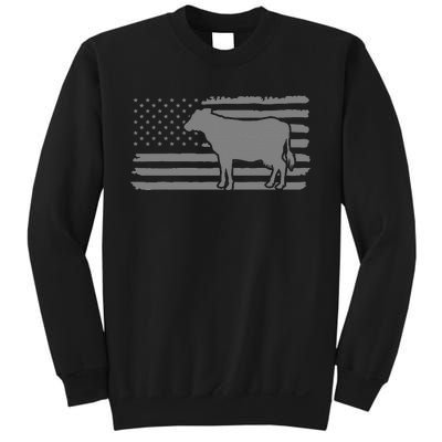 Cow American Flag with Cow Vintage Look Patriotic Famer Sweatshirt