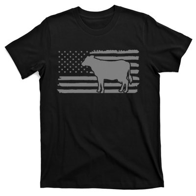 Cow American Flag with Cow Vintage Look Patriotic Famer T-Shirt