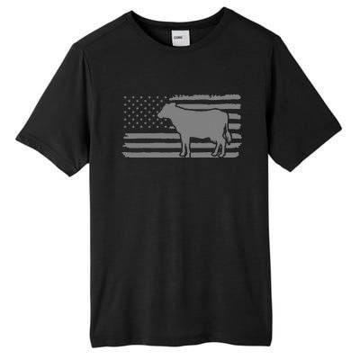 Cow American Flag with Cow Vintage Look Patriotic Famer Tall Fusion ChromaSoft Performance T-Shirt