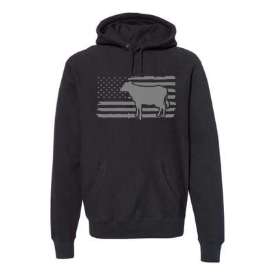 Cow American Flag with Cow Vintage Look Patriotic Famer Premium Hoodie