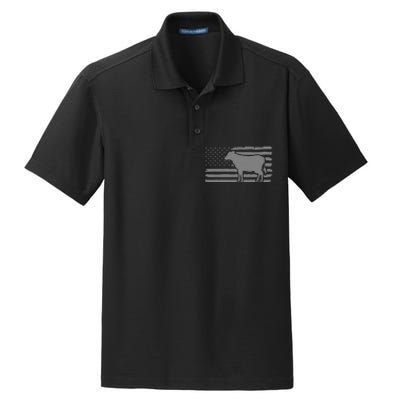 Cow American Flag with Cow Vintage Look Patriotic Famer Dry Zone Grid Polo