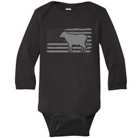 Cow American Flag with Cow Vintage Look Patriotic Famer Baby Long Sleeve Bodysuit