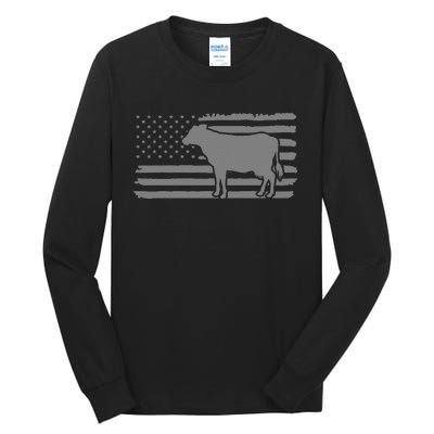 Cow American Flag with Cow Vintage Look Patriotic Famer Tall Long Sleeve T-Shirt