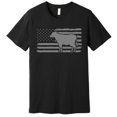 Cow American Flag with Cow Vintage Look Patriotic Famer Premium T-Shirt