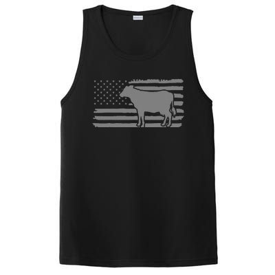 Cow American Flag with Cow Vintage Look Patriotic Famer PosiCharge Competitor Tank