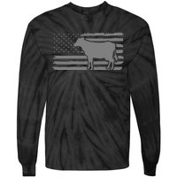 Cow American Flag with Cow Vintage Look Patriotic Famer Tie-Dye Long Sleeve Shirt