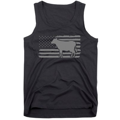 Cow American Flag with Cow Vintage Look Patriotic Famer Tank Top