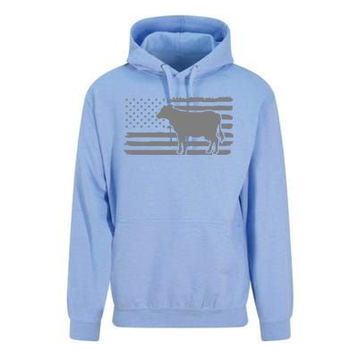 Cow American Flag with Cow Vintage Look Patriotic Famer Unisex Surf Hoodie