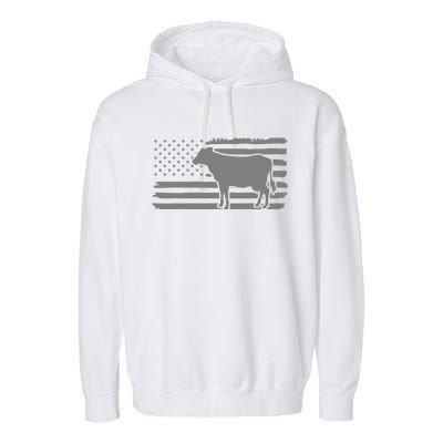 Cow American Flag with Cow Vintage Look Patriotic Famer Garment-Dyed Fleece Hoodie