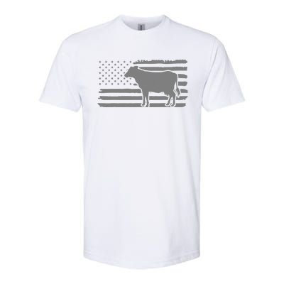 Cow American Flag with Cow Vintage Look Patriotic Famer Softstyle CVC T-Shirt