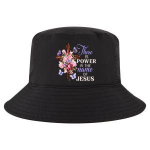 Cross And Flower There Is Power In The Name Of Jesus Christ Cool Comfort Performance Bucket Hat