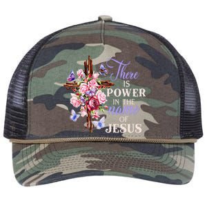 Cross And Flower There Is Power In The Name Of Jesus Christ Retro Rope Trucker Hat Cap