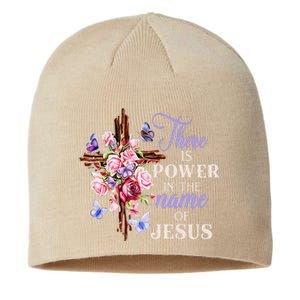 Cross And Flower There Is Power In The Name Of Jesus Christ Sustainable Beanie