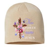 Cross And Flower There Is Power In The Name Of Jesus Christ Sustainable Beanie