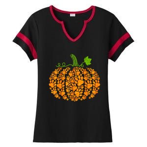 Cute Autumn Fall Pumpkin Dog Cat Paw Print Halloween Gift Ladies Halftime Notch Neck Tee