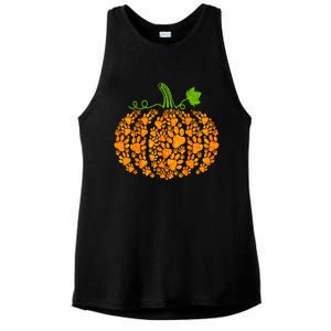 Cute Autumn Fall Pumpkin Dog Cat Paw Print Halloween Gift Ladies PosiCharge Tri-Blend Wicking Tank