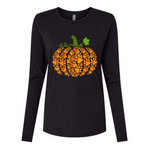 Cute Autumn Fall Pumpkin Dog Cat Paw Print Halloween Gift Womens Cotton Relaxed Long Sleeve T-Shirt