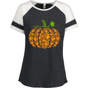 Cute Autumn Fall Pumpkin Dog Cat Paw Print Halloween Gift Enza Ladies Jersey Colorblock Tee