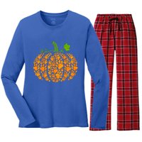 Cute Autumn Fall Pumpkin Dog Cat Paw Print Halloween Gift Women's Long Sleeve Flannel Pajama Set 