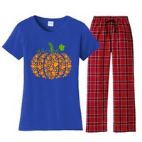 Cute Autumn Fall Pumpkin Dog Cat Paw Print Halloween Gift Women's Flannel Pajama Set