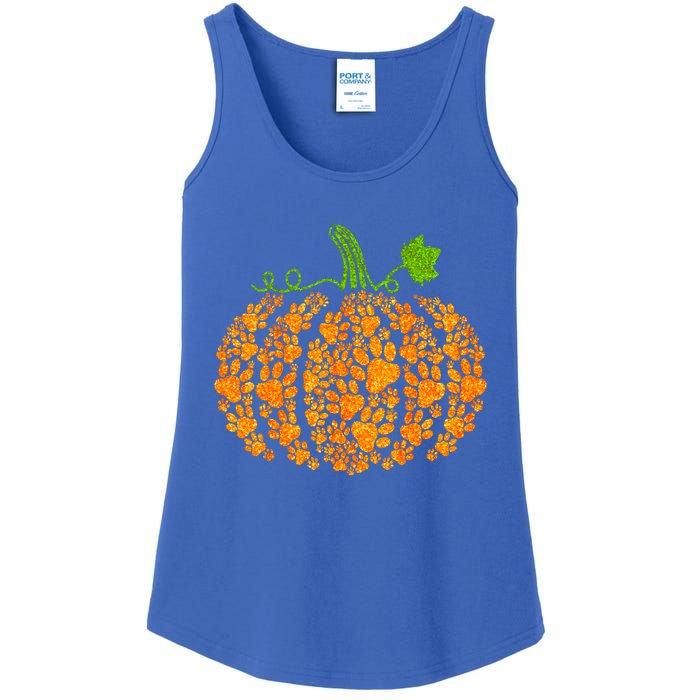 Cute Autumn Fall Pumpkin Dog Cat Paw Print Halloween Gift Ladies Essential Tank