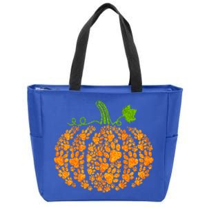 Cute Autumn Fall Pumpkin Dog Cat Paw Print Halloween Gift Zip Tote Bag