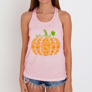 Cute Autumn Fall Pumpkin Dog Cat Paw Print Halloween Gift Women's Knotted Racerback Tank