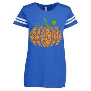 Cute Autumn Fall Pumpkin Dog Cat Paw Print Halloween Gift Enza Ladies Jersey Football T-Shirt