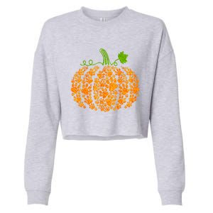 Cute Autumn Fall Pumpkin Dog Cat Paw Print Halloween Gift Cropped Pullover Crew