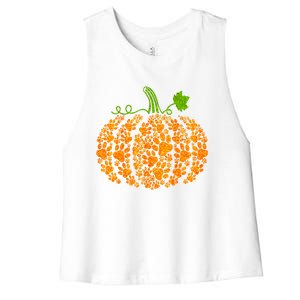 Cute Autumn Fall Pumpkin Dog Cat Paw Print Halloween Gift Women's Racerback Cropped Tank