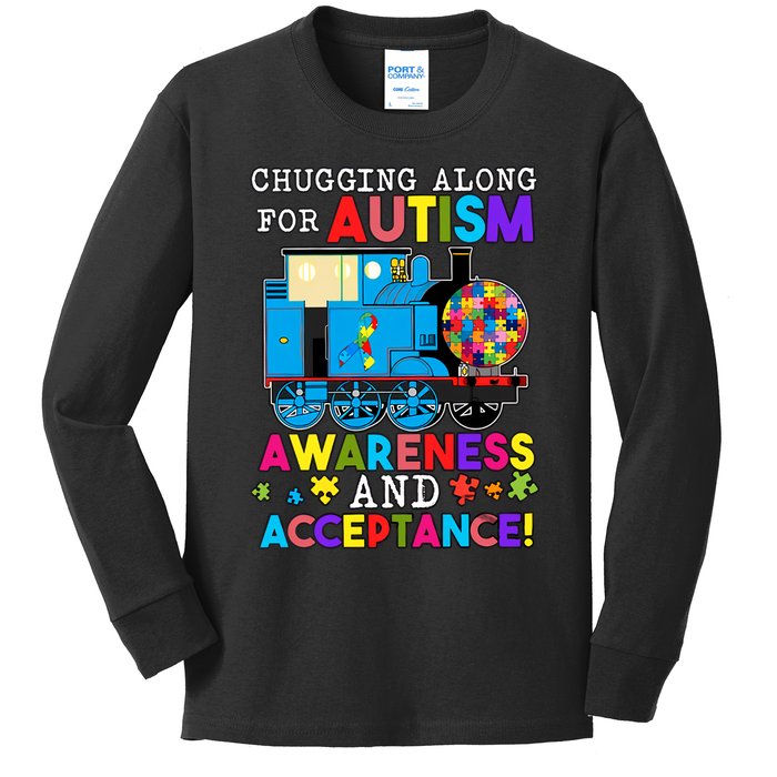 Chugging Along For Autism And Acceptance Be Unique Autism Support Kids Long Sleeve Shirt