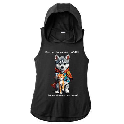 Cute Adorable Funny Gift Superhero Husky Puppy Cartoon Humor Ladies PosiCharge Tri-Blend Wicking Draft Hoodie Tank