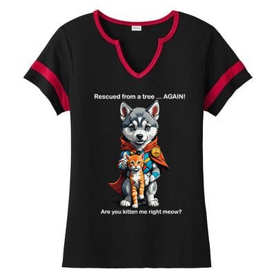 Cute Adorable Funny Gift Superhero Husky Puppy Cartoon Humor Ladies Halftime Notch Neck Tee