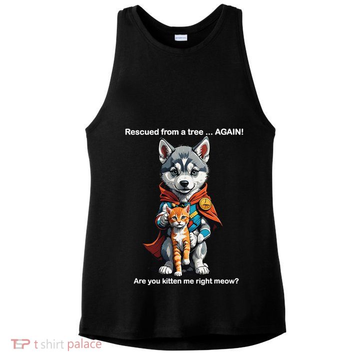 Cute Adorable Funny Gift Superhero Husky Puppy Cartoon Humor Ladies PosiCharge Tri-Blend Wicking Tank