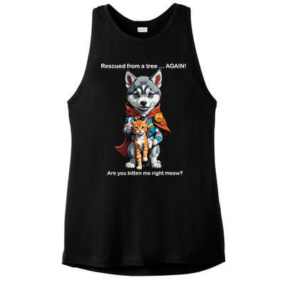 Cute Adorable Funny Gift Superhero Husky Puppy Cartoon Humor Ladies PosiCharge Tri-Blend Wicking Tank