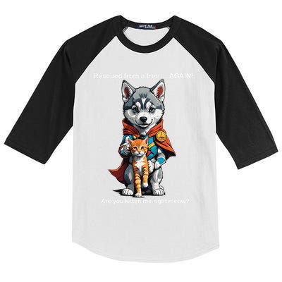 Cute Adorable Funny Gift Superhero Husky Puppy Cartoon Humor Kids Colorblock Raglan Jersey