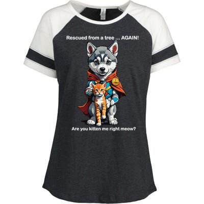 Cute Adorable Funny Gift Superhero Husky Puppy Cartoon Humor Enza Ladies Jersey Colorblock Tee