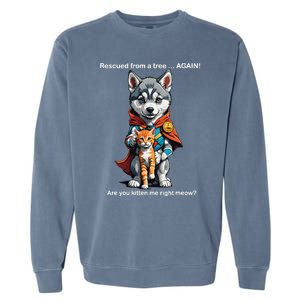 Cute Adorable Funny Gift Superhero Husky Puppy Cartoon Humor Garment-Dyed Sweatshirt