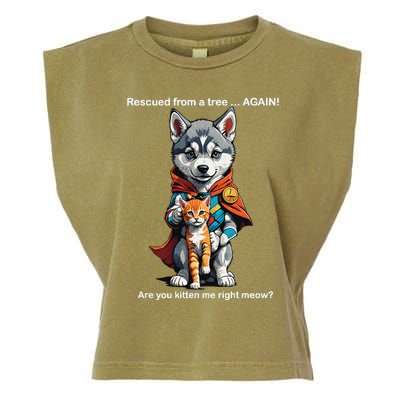 Cute Adorable Funny Gift Superhero Husky Puppy Cartoon Humor Garment-Dyed Women's Muscle Tee